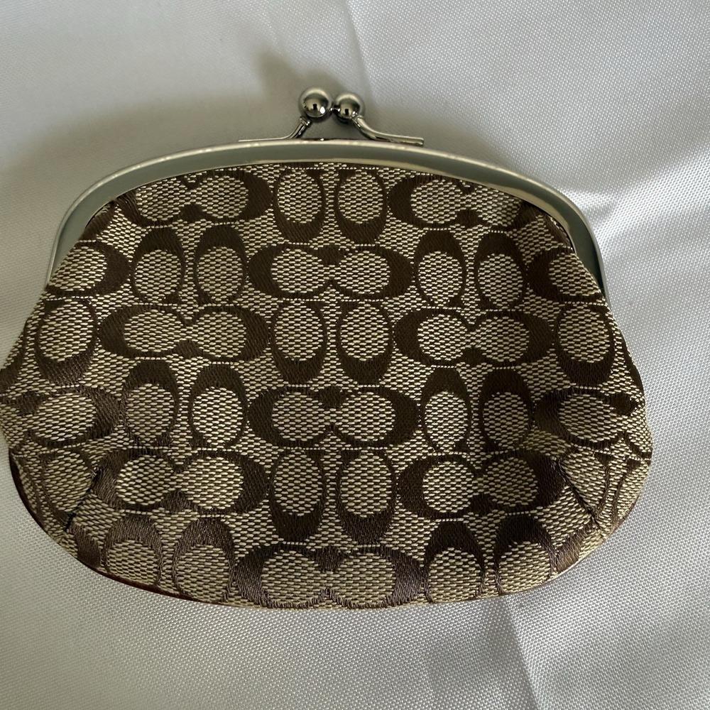 Vintage Coach Kisslock Change Purse Coin Pouch Wallet Brown Signature Canvas New - Picture 2 of 10
